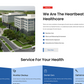 Medical doctor WordPress theme layout with hospital campus photo and healthcare services section