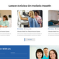Latest articles on holistic health section with three medical blog post cards and images