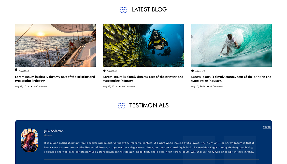 Water Sports WordPress Theme| Explore Aquatic Thrills