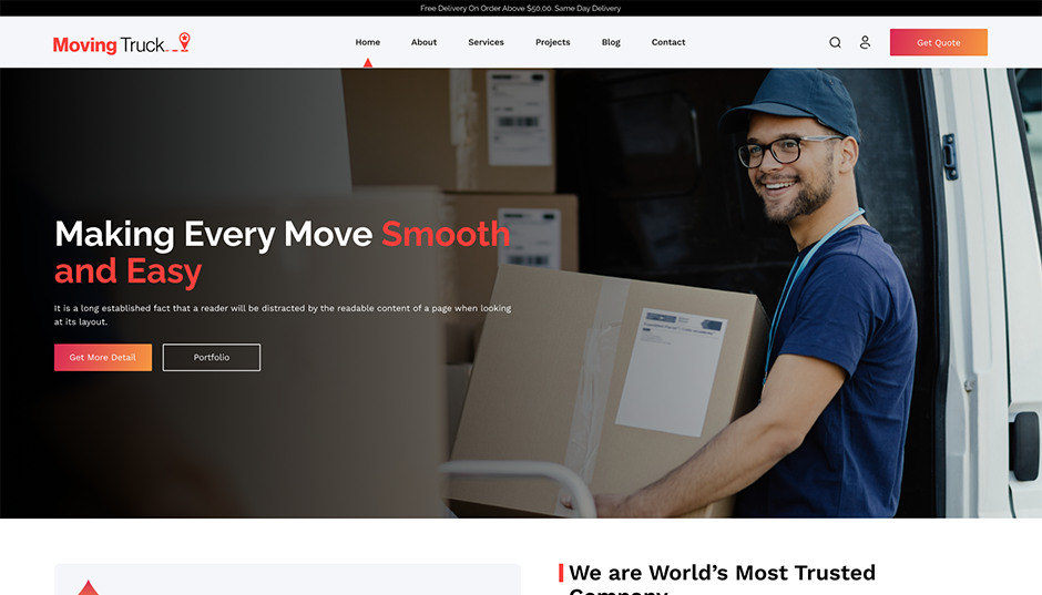 Free Moving Truck WordPress Theme